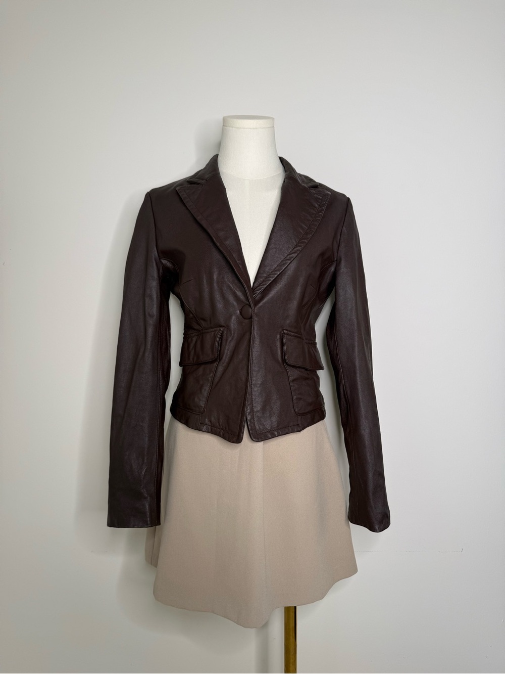 bebe Dark Brown Leather Single-Button Blazer